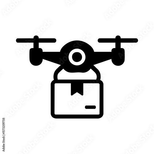 Delivery drone icon carrying package box representing innovation in logistics and ecommerce