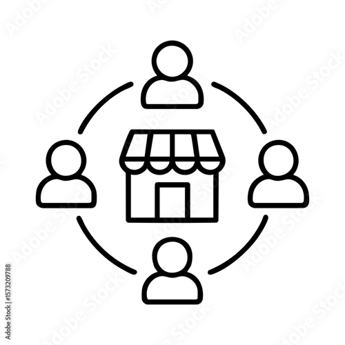 Community around local store icon showing business growth through loyal customers