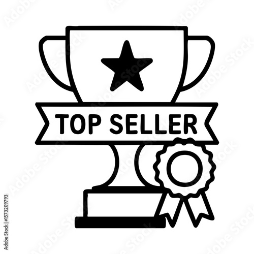 Top seller award icon with trophy and ribbon for sales achievement recognition