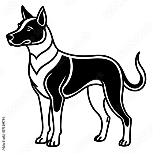 Alert german shepherd dog standing proudly in a stylized silhouette