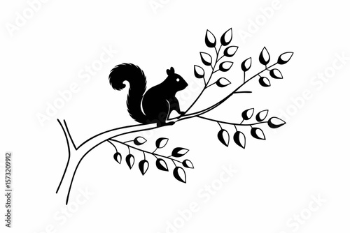 Silhouette of a squirrel on a leafy branch animal tree