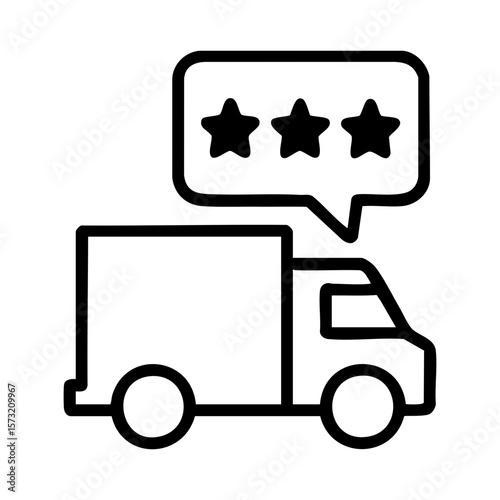 Delivery truck icon with three-star rating for logistics service review and feedback