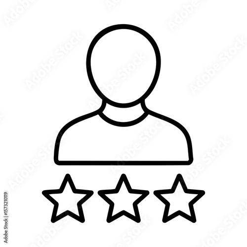 Customer review icon with user and three stars for reputation and brand trust