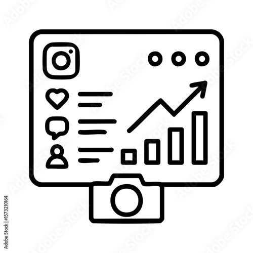 Social media content creation icon with analytics and Instagram growth metrics