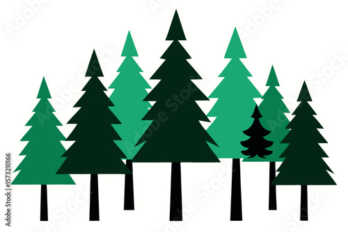 "Evergreen Tree Silhouette Vector Set – Forest Landscape with Pine, Fir, and Spruce Trees