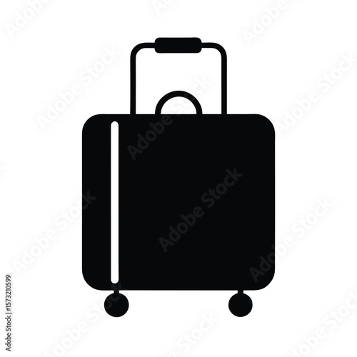Silhouette of suitcase with wheels and handle for airport baggage and journey themes