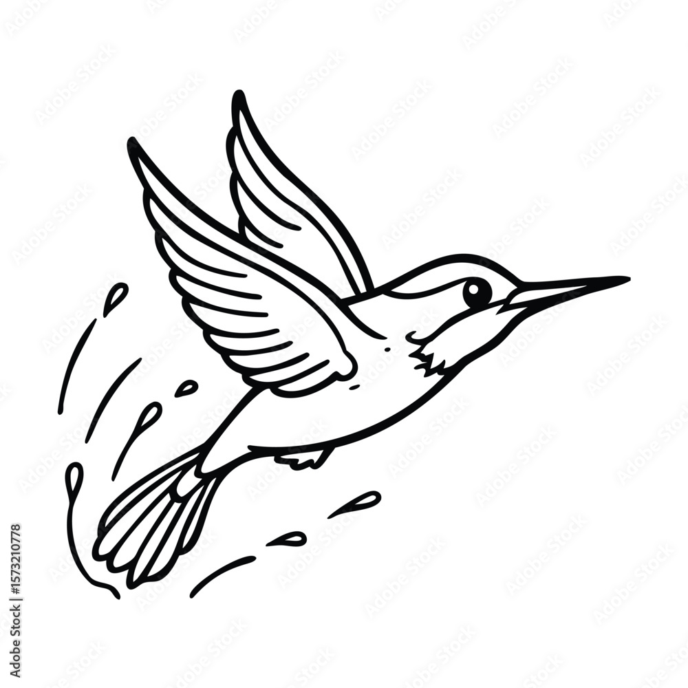 Fototapeta premium Hummingbird in flight with stylized wings water droplets on flying