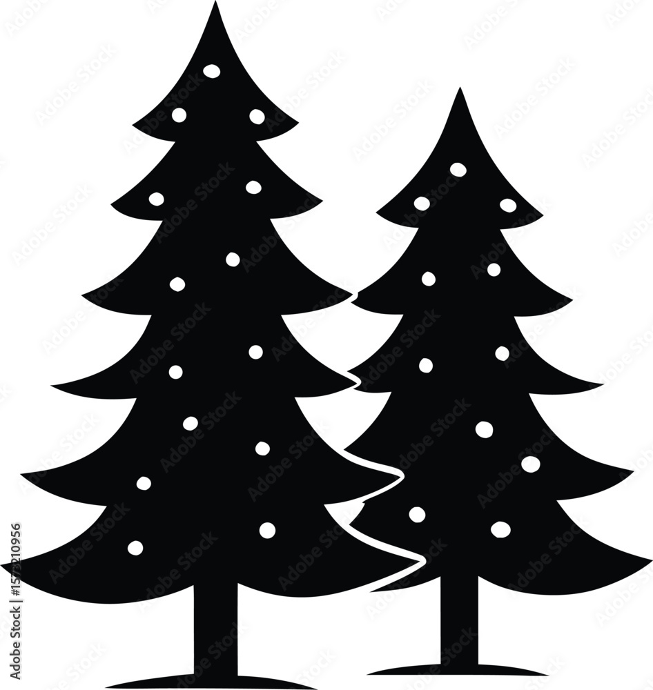 Fototapeta premium Pine trees with snow silhouette featuring layered branches and scattered snowflakes for winter forest icon