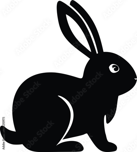 Rabbit silhouette with upright ears and rounded body for forest wildlife and springtime icon