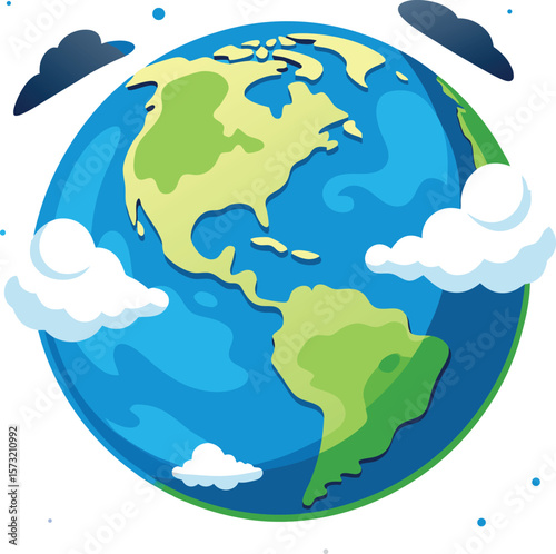 Cartoon earth with clouds and continents