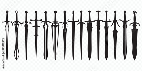 vector sword silhouettes set of 15 medieval, fantasy and historical weapons for game and graphic design