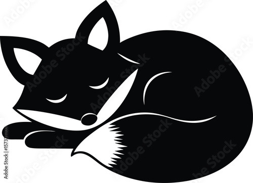 Sleeping fox silhouette with curled body and tucked tail for tranquil woodland icon