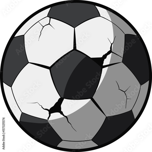 Cracked black and white soccer ball illustration