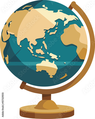 Stylized globe showing asia and australia on a wooden stand