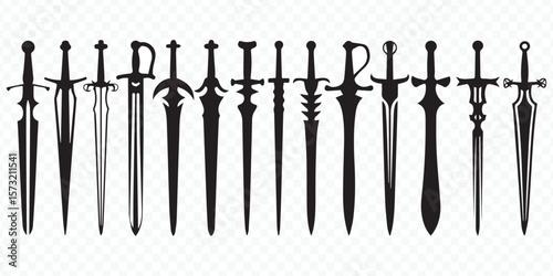 medieval & fantasy sword silhouette vector set for graphic design, gaming ui and historical projects