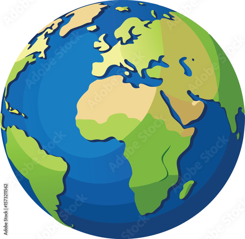 Stylized illustration of planet earth with continents and oceans