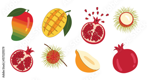 Vibrant Collection of Tropical and Exotic Fruits Illustrated in a Delightful Pixel Art Style