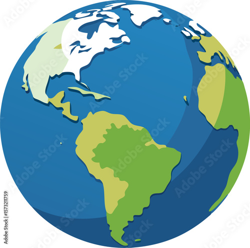 Stylized earth globe showing north and south america