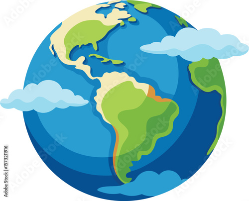 Stylized planet earth with clouds and continents