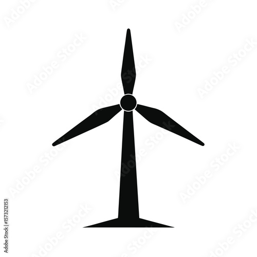 Silhouette of a wind turbine with three blades for renewable energy and eco power design