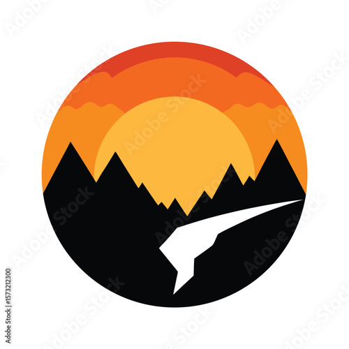 Sunrise inside mountain valley silhouette for peaceful nature hiking and adventure concept