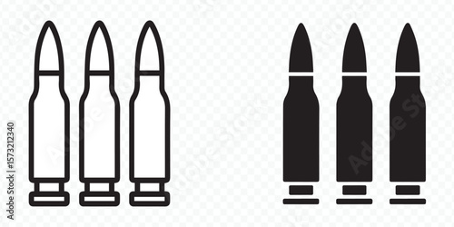 vector illustration of bullets set in outline and solid black, perfect for firearm, ballistics, defense and tactical graphic design