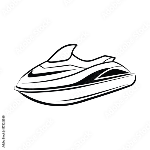 Vector Clip Art Illustration of a Jet Ski Outline Isolated on a White Background
