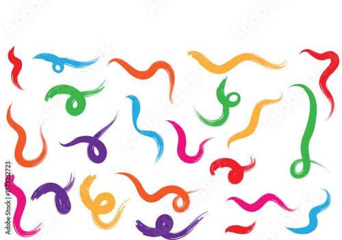 Brush line stroke squiggly paint set on chalkboard. Hand drawn doodle swirl wave brush curly charcoal stroke. Line squiggly paint curly hand drawn ink calligraphy elements. Vector illustration. 
