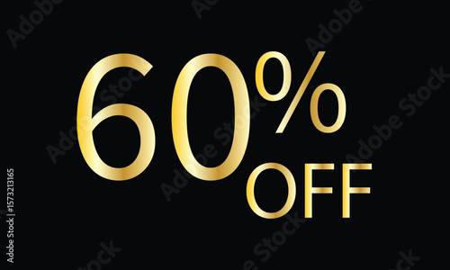 60% off. Golden numbers with black background. Luxury banner for shopping, print, web, sale 3d illustration .