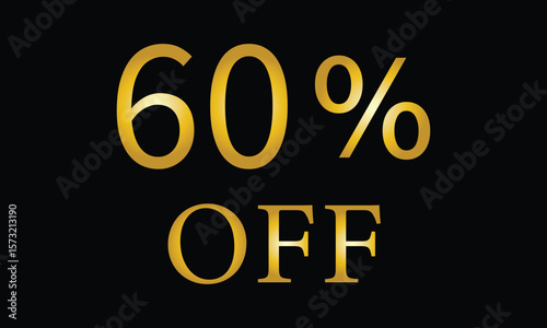 60% off. Golden numbers with black background. Luxury banner for shopping, print, web, sale 3d illustration .