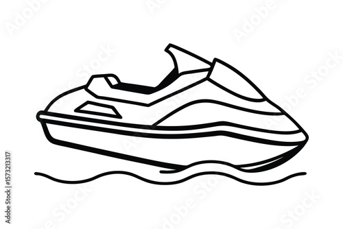 Vector Clip Art Illustration of a Jet Ski Outline Isolated on a White Background
