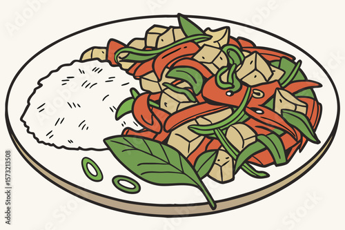 Spicy Thai Basil Stir Fry with Rice thai food