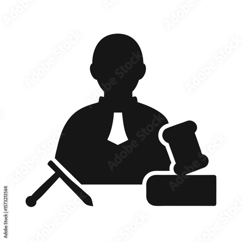 Silhouette of gavel and book icon for court decision lawyer and legal education branding