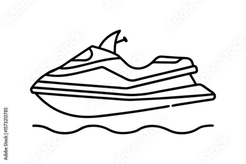 Vector Clip Art Illustration of a Jet Ski Outline Isolated on a White Background
