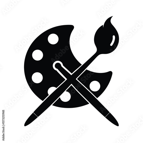 Paintbrush and palette crossed silhouette for artistic creativity and painting concepts