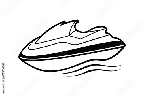 Vector Clip Art Illustration of a Jet Ski Outline Isolated on a White Background
