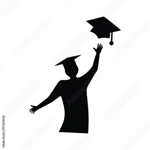 Graduation student throwing cap silhouette for academic success education and achievement