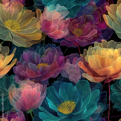 Vibrant Floral Background with Colorful Abstract Flowers and Leaves
