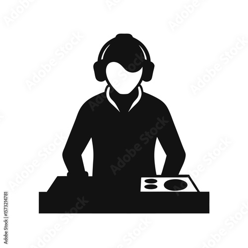 DJ mixing with headphones and turntable silhouette for nightlife entertainment and party fun