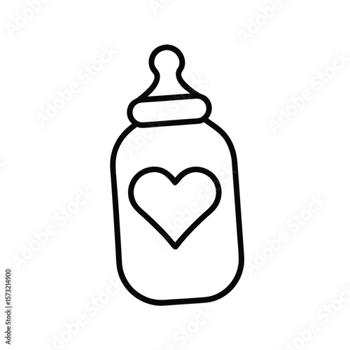 Silhouette of a baby bottle with heart symbol for infant care love and parenting concepts  