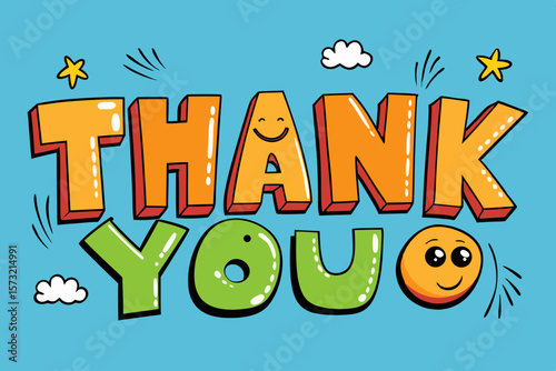 Cheerful Thank You Message with Cartoon Elements greeting happy