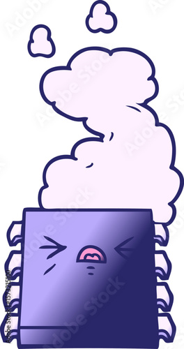 cartoon overheating computer chip in bright neon color