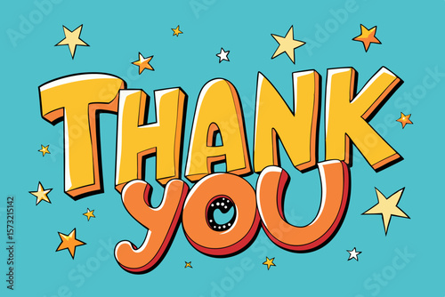 Bold thank you message with stars text lettering