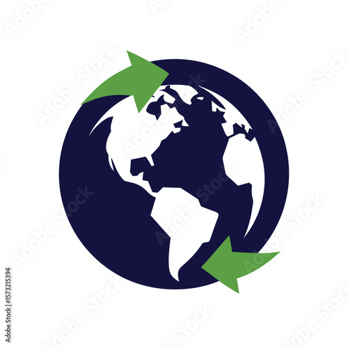 Silhouette of a globe with recycle arrows for eco earth green energy and sustainability icon  