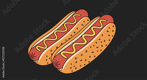 Deliciously Toasted Buns Hugging Savory Sausages Topped With Zesty Yellow Mustard A Perfect Snack Option