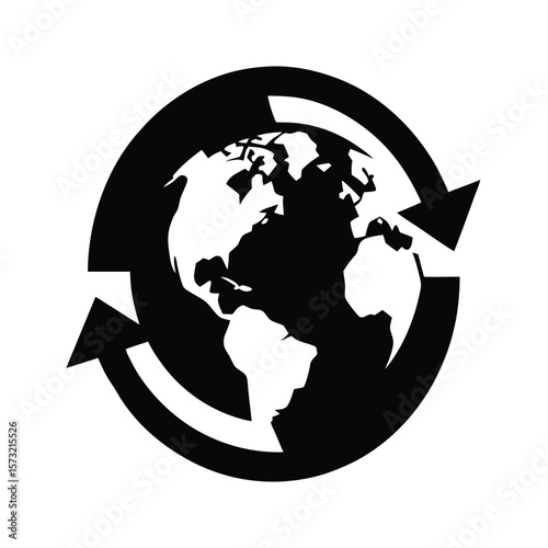 Recycling arrows around globe silhouette for eco friendly planet conservation and green care  