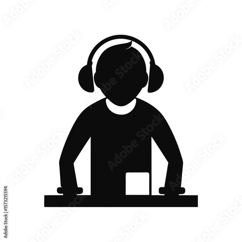 Silhouette of disc jockey with music setup for club DJ performance and music culture design