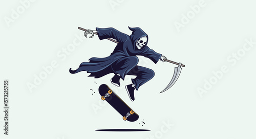 Grim Reaper Skateboarding Death Defying Tricks Performing Awesome Stunts on a Skateboard