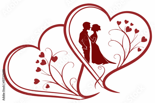 Romantic Couple Silhouette Within Intertwined Hearts love romance