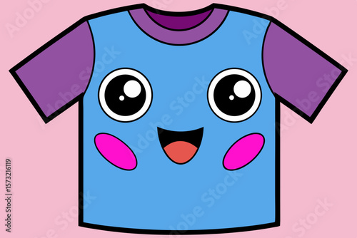 Cute blue t shirt with purple sleeves and happy face clothing apparel
